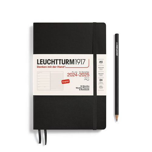 Leuchtturm, Black, Academic, Art & School, 2025, 18 Month, A5, Medium, Softcover, Weekly, Planner, Notebook, 816349